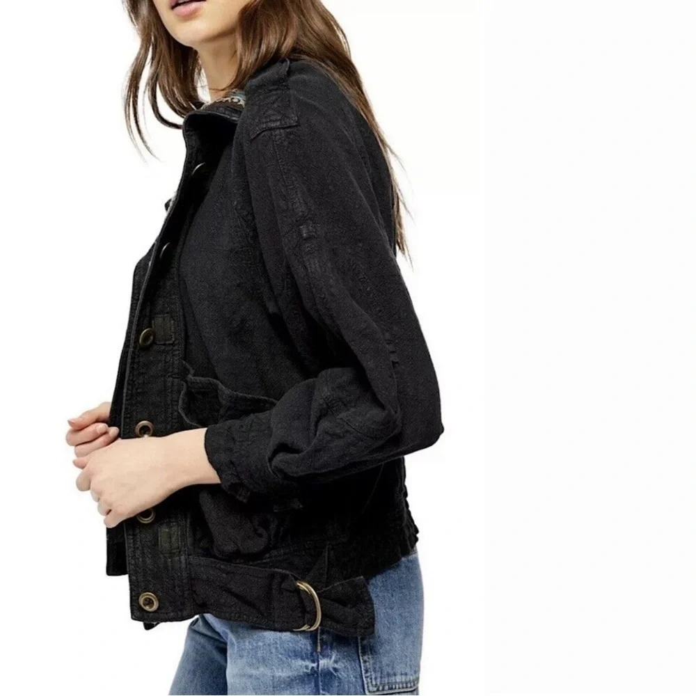 Free People Jayde Safari Bomber Jacket Black Sz XS‎